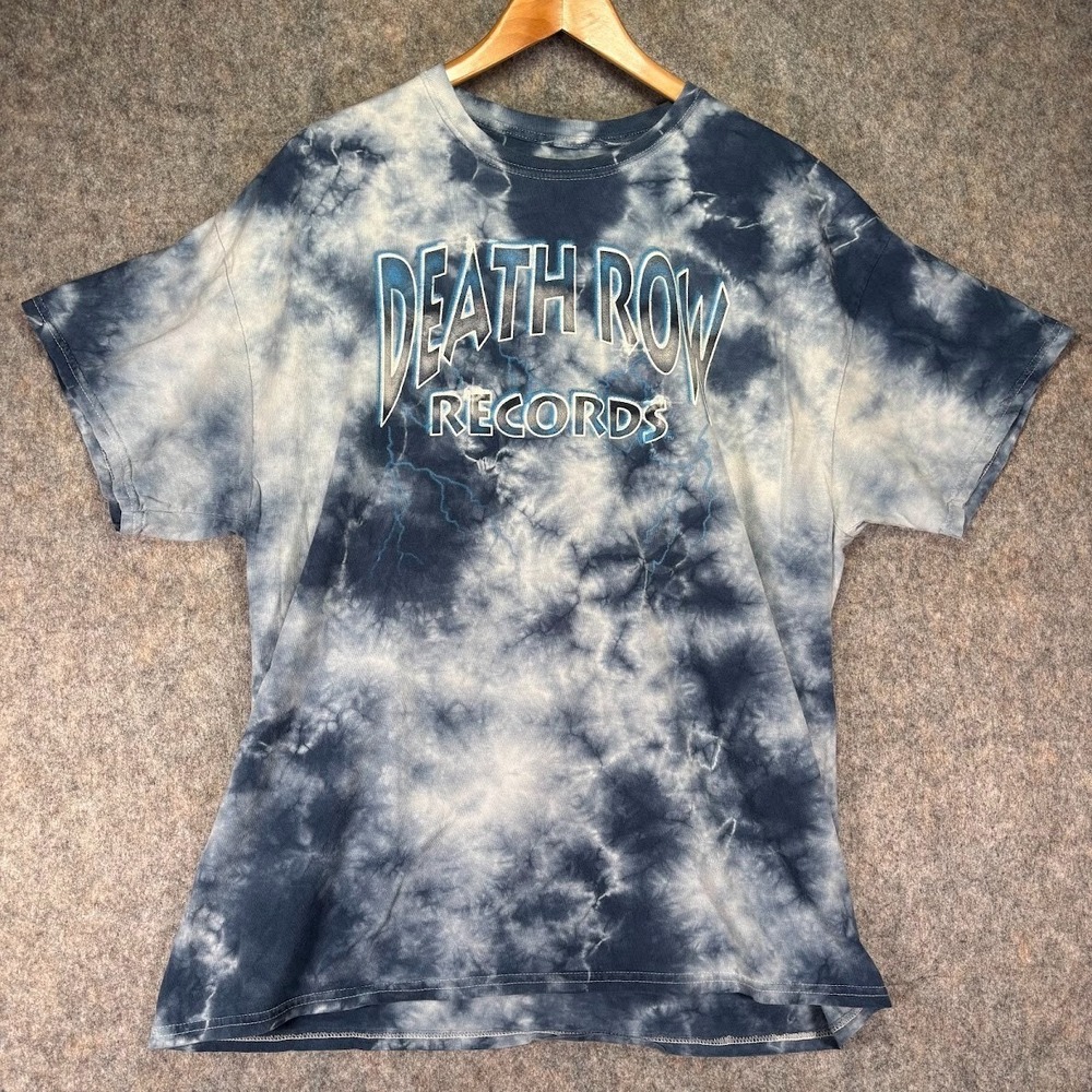 Death Row Records T-Shirt Men's Large Blue White Tie-Dyed Graphic Y2K Vtg‎ Style